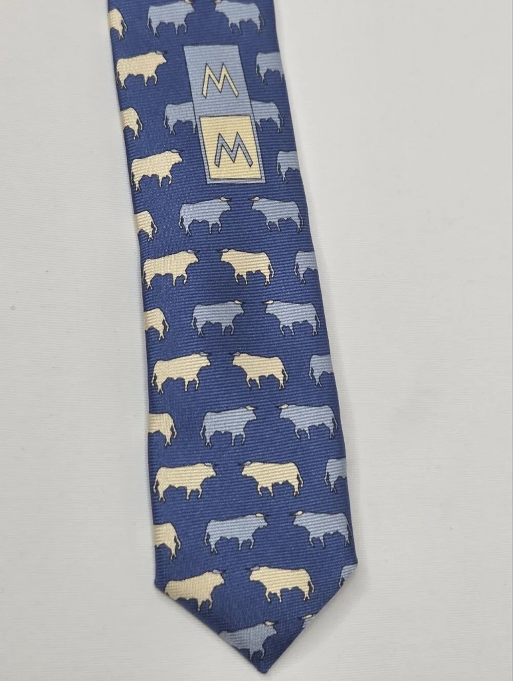 Museum Musei Madrid Mens Blue 100% Silk Running With The Bulls Animal Print Tie